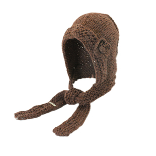 韩系手工花朵针织巴拉克拉法帽子女款冬季大头围护耳帽保暖毛线帽