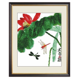 自己绣齐白石的荷花十字绣2026新款简单绣线绣中式水墨国画风红荷
