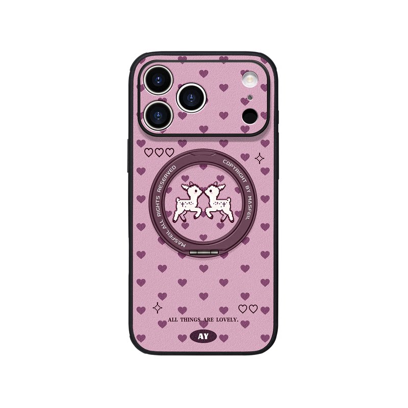 ANGYING × 爱心小鹿适用iPhone18Promax手机壳Ho5新款ip16磁吸带支架苹果17Pro支点套15全包13pm高级感