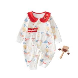 婴儿连体衣秋季纯棉红色薄款秋天宝宝衣服男宝和尚喜庆哈衣秋装女