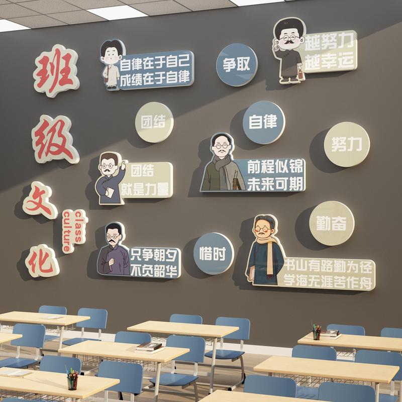 高三班级文化布置建设教室墙面装饰贴纸小学初中激励志标语黑板报