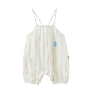 papa夏季天丝麻条纹吊带爬服外出婴幼儿夏季薄衣服爬爬母婴连体衣