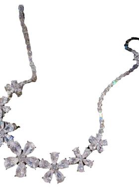 雷克雅末克霜花宝石项链 Vintage 镀18K金 雪花水滴锆石耳环 百搭