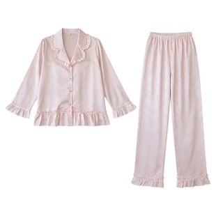 甜美少女真丝睡衣女春夏季轻奢荷叶边高级感长袖长裤可外穿家居服