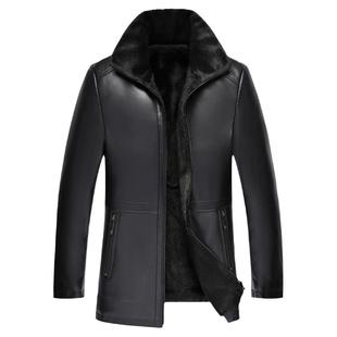 海宁真皮皮衣男士皮毛一体翻领冬季加厚绵羊皮夹克爸爸装休闲外套