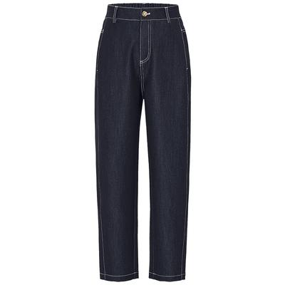 马天奴女宝蓝松紧腰宽松牛仔裤