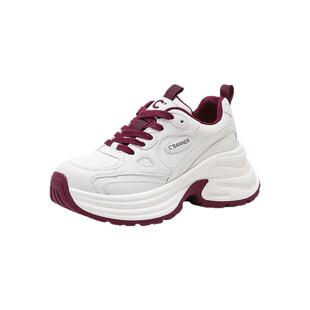 千百度老爹鞋女春季新款厚底增高皮面运动鞋时尚百搭休闲鞋子