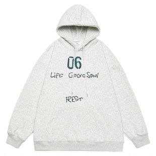 GOGOSOON 430g 加绒卫衣男秋冬连帽套头宽松百搭字母休闲保暖上衣