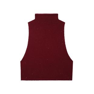 枫竺半高领金银丝亮片全羊毛针织马甲坎肩女秋冬套头外穿毛衣背心