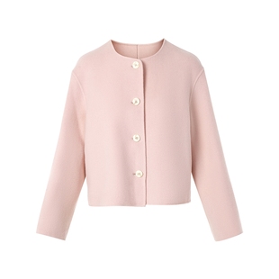 朗姿莱茵福莱尔100%绵羊毛香风外套女双面呢高级感气质短款毛呢