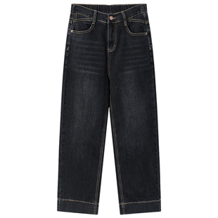 高腰弹力烟管直筒牛仔裤大码女装秋季新款高档胖mm宽松百搭休闲裤