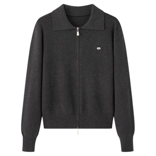 画风drawwind2026春季新款polo领针织开衫女宽松双头拉链长袖上衣