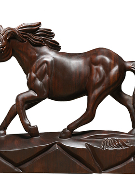黑檀木雕马摆件实木雕刻
