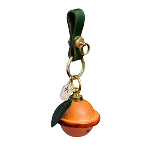 原创钥匙圈配饰新能源车挂饰桔子牛皮手拎汽车钥匙扣大吉大利包扣