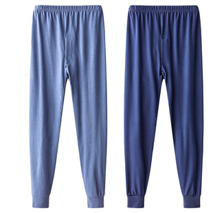 中老年人男士秋裤纯全棉线内衬穿爸爸宽松加肥大码薄款打底保暖裤