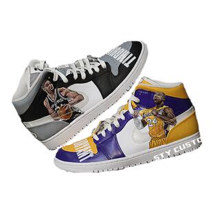 STY custom球鞋手绘 Air Jordan 1 致敬科比 邓肯 湖人 马刺主题