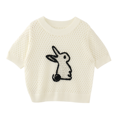 短袖卡通钉钻兔子圆领宽松