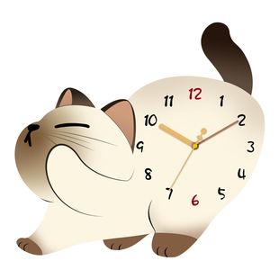 新款卡通猫咪挂钟客厅装饰画餐厅时钟创意免打孔静音摇摆挂墙钟表