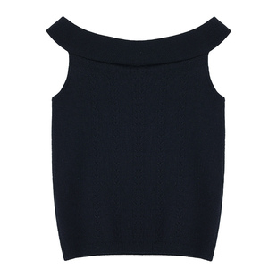 pusumede温柔四重奏 一字肩针织衫女修身短款气质露肩短袖t恤上衣