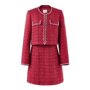 可可尼cocoon红色小香风套装礼服2025秋季新款连衣裙新年战袍穿搭