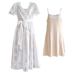 Kerry 月华疏影 法式气质V领束腰绣花优雅高级连衣裙送吊带衬裙