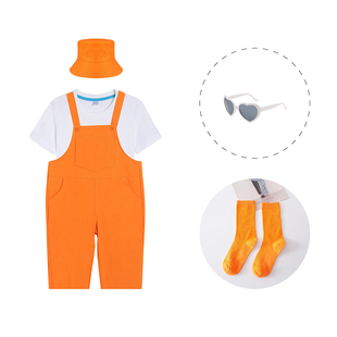 儿童新款彩色背带裤亲子舞蹈服小学生运动会班服班班有歌声合唱服