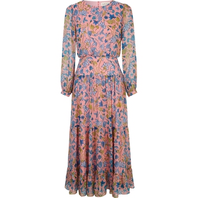 【折扣】Saloni 秋冬女花卉印花真丝中长长袖连衣裙