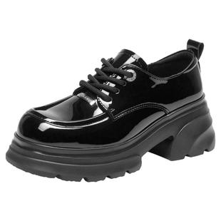 大东厚底乐福鞋女2026新款冬漆皮单鞋制服鞋黑色英伦风增高小皮鞋