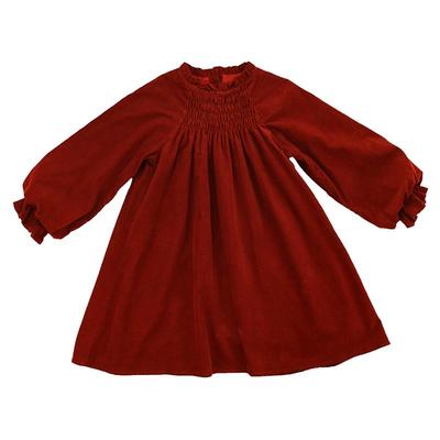 初煦国风复古红灯芯绒连衣裙