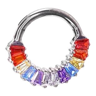 Shinma F-136钛合金彩虹方糖锆石LBGT个性亚比卡扣耳环鼻中隔环