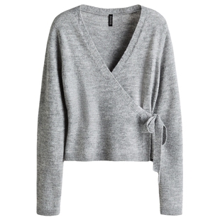 HM女装毛针织衫春季row系针织衫保暖潮流裹身开衫1302138