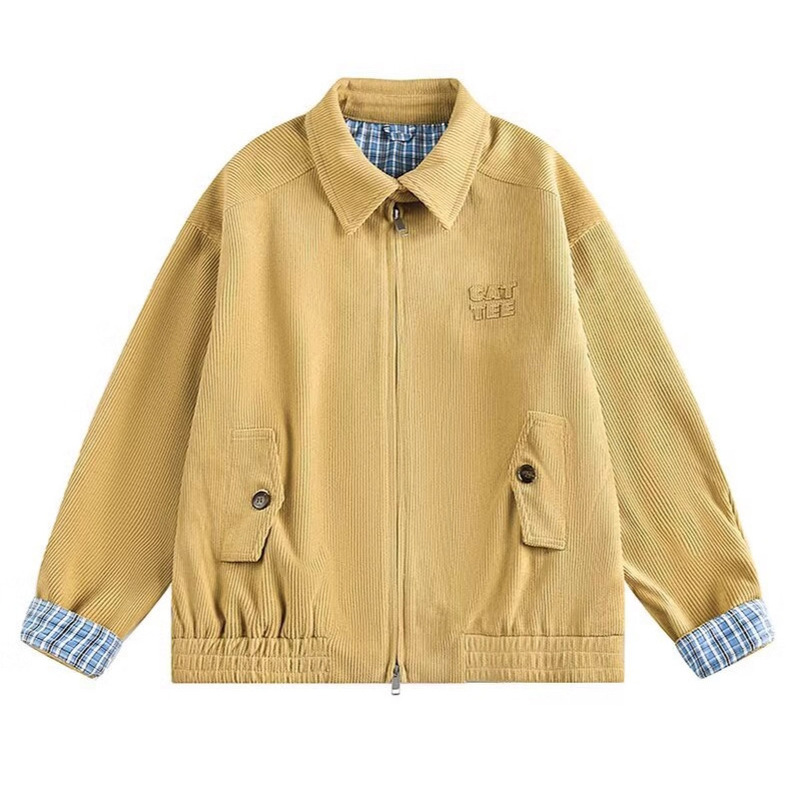 美式慵懒风黄色灯芯绒外套男女秋季宽松百搭工装cleanfit夹克潮牌