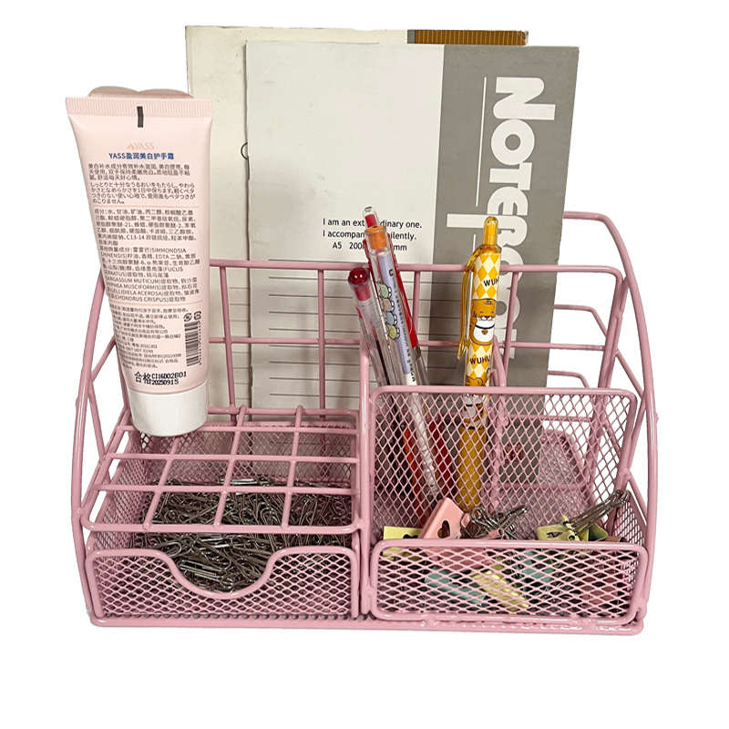 简约粉红色桌面笔筒书架抽屉式文具收纳盒学生办公室置物陈列笔架