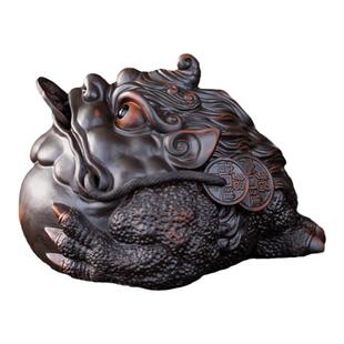 手工紫陶貔貅茶宠可养金蟾陶瓷家居摆件茶玩茶桌茶台装饰茶具配件