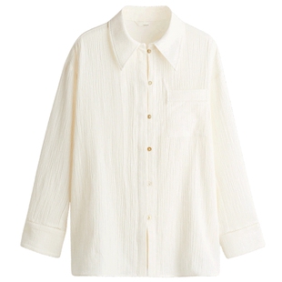 HM女装衬衫春季气质柔软时尚皱感亚麻混纺衬衫1309757