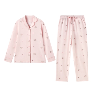 全棉时代睡衣女士印花家居服套装纯棉开衫睡裤长袖长裤26年春秋新