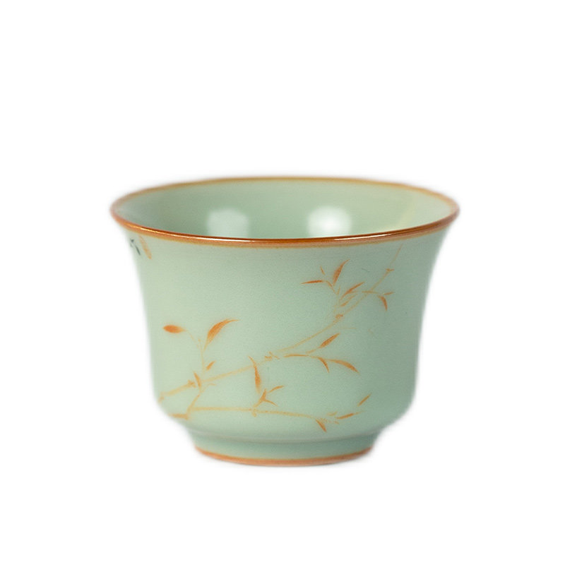 汝窑天青釉主人杯手绘釉上彩茶杯
