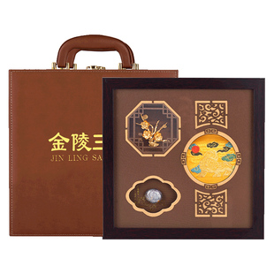 南京特产周边非遗文创金陵三宝云锦雨花石金箔摆件中式商务纪念品