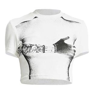 LinyiLi Lingorm同款正肩白色短袖女t恤修身短款上衣设计感小众