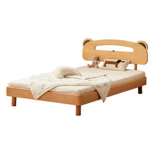 巴童木全实木儿童床欧洲榉木现代简约男孩女孩小熊夜灯单人卡通床