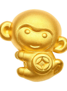 生肖猴黄金转运珠 足金999钱币猴猴年本命年小金猴红绳手链
