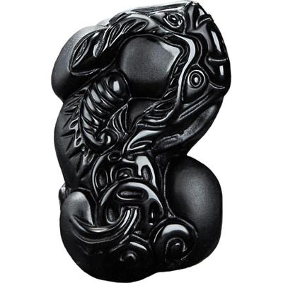 天然磨砂黑曜石貔貅吊坠