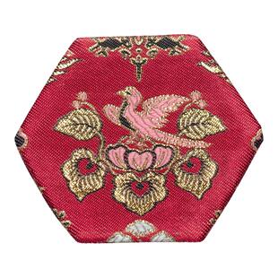 知舍瑞彩玄鸟纹织锦六角杯垫中式复古宫廷风手工双层茶垫茶道配件