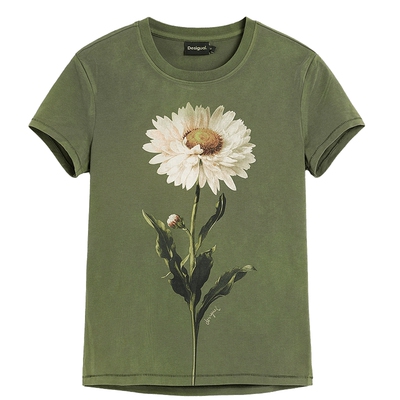 Desigual【明星同款】新品手绘雏菊印花斑驳染色女式T恤