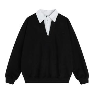 INSstudios 国潮牌美式「衬衫领假两件加绒卫衣」宽松老钱风上衣