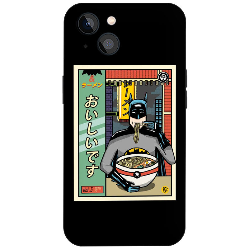 趣味蝙蝠侠吃拉面日系搞怪插画手机壳适用苹果17液态硅胶17E磨砂16小众个性Air磁吸iPhone18ProMax防摔保护套