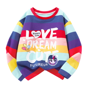 小马宝莉女童长袖t恤春秋装2026新款儿童洋气条纹打底衫内搭上衣