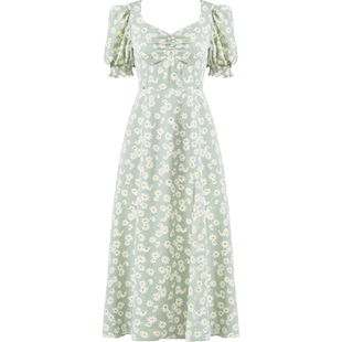 DPLAY德帕拉新款复古小雏菊碎花连衣裙女长款裙子气质长裙沙滩裙