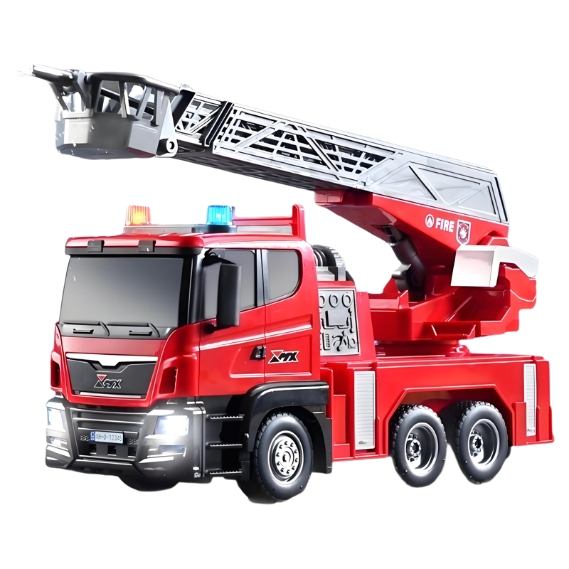 2025新款汽车工程车大号电动喷水升降云梯男孩遥控消防车玩具合金