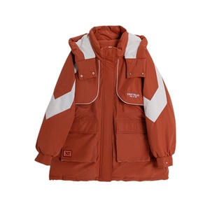 胖MM大码中长款拼接羽绒棉服女2024新款加绒鸭绒外套秋冬款派克服